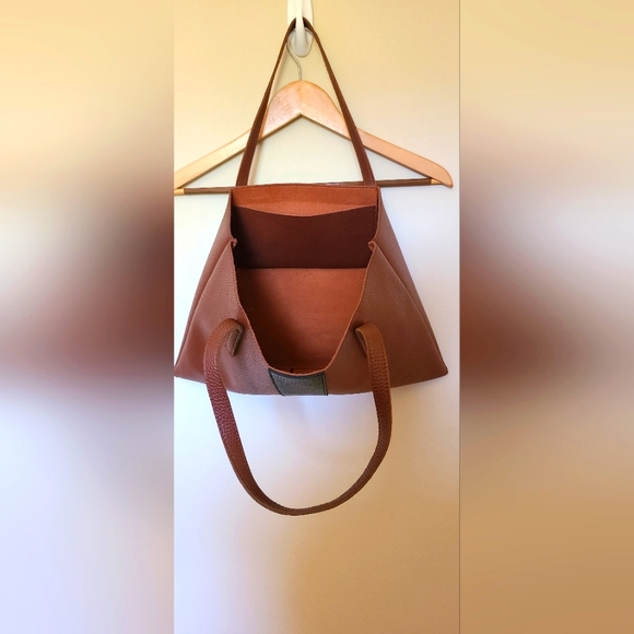 Vince Camuto Leather Tote with Black Stripe - Picture 3 of 4